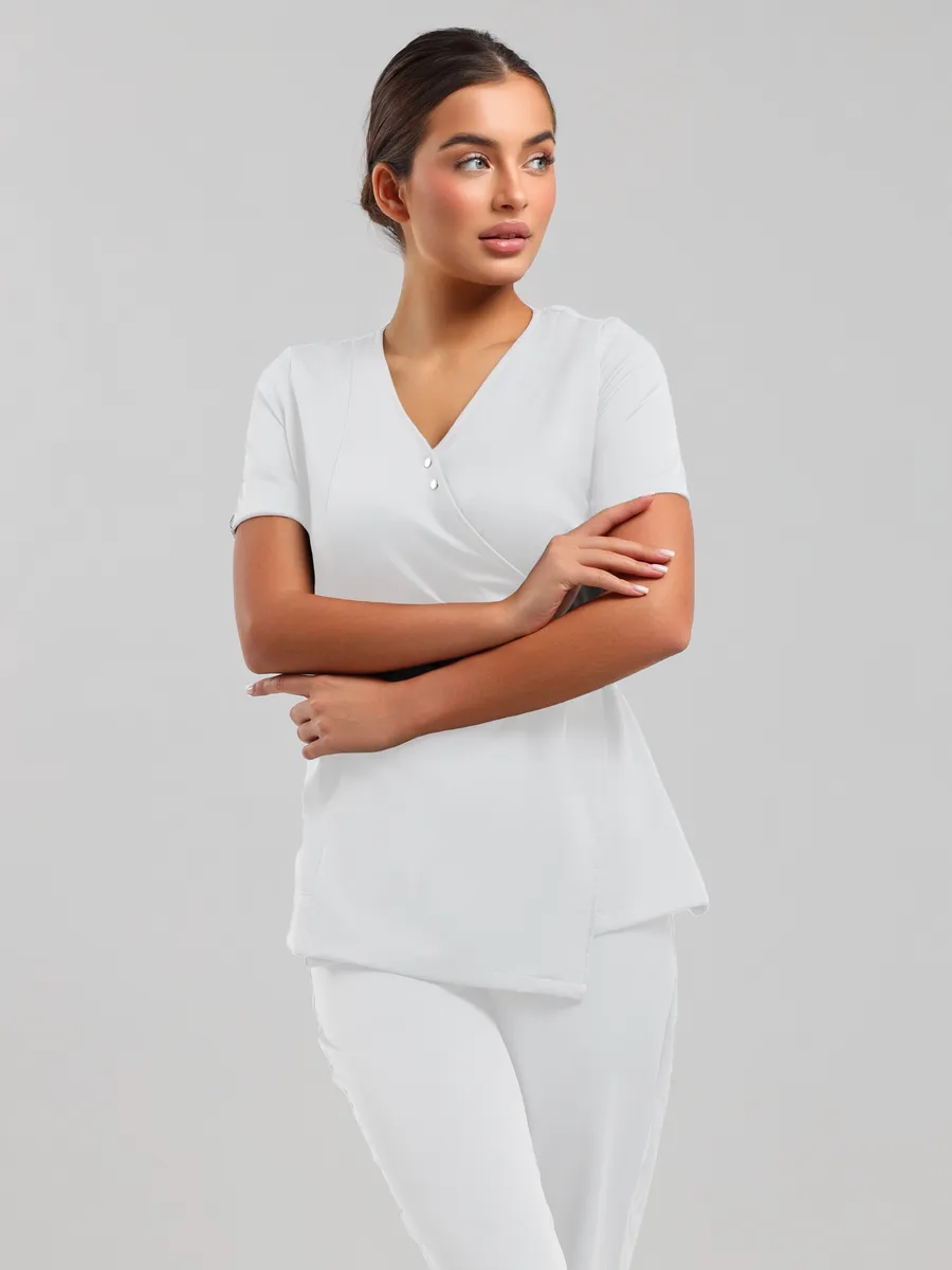 Медицинский костюм стрейч на запах с брюками