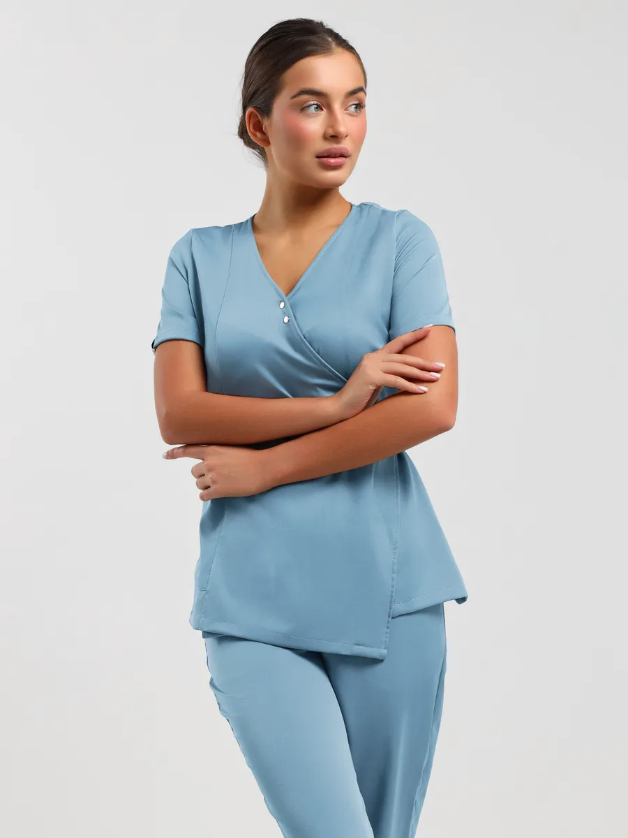 Медицинский костюм стрейч на запах с брюками